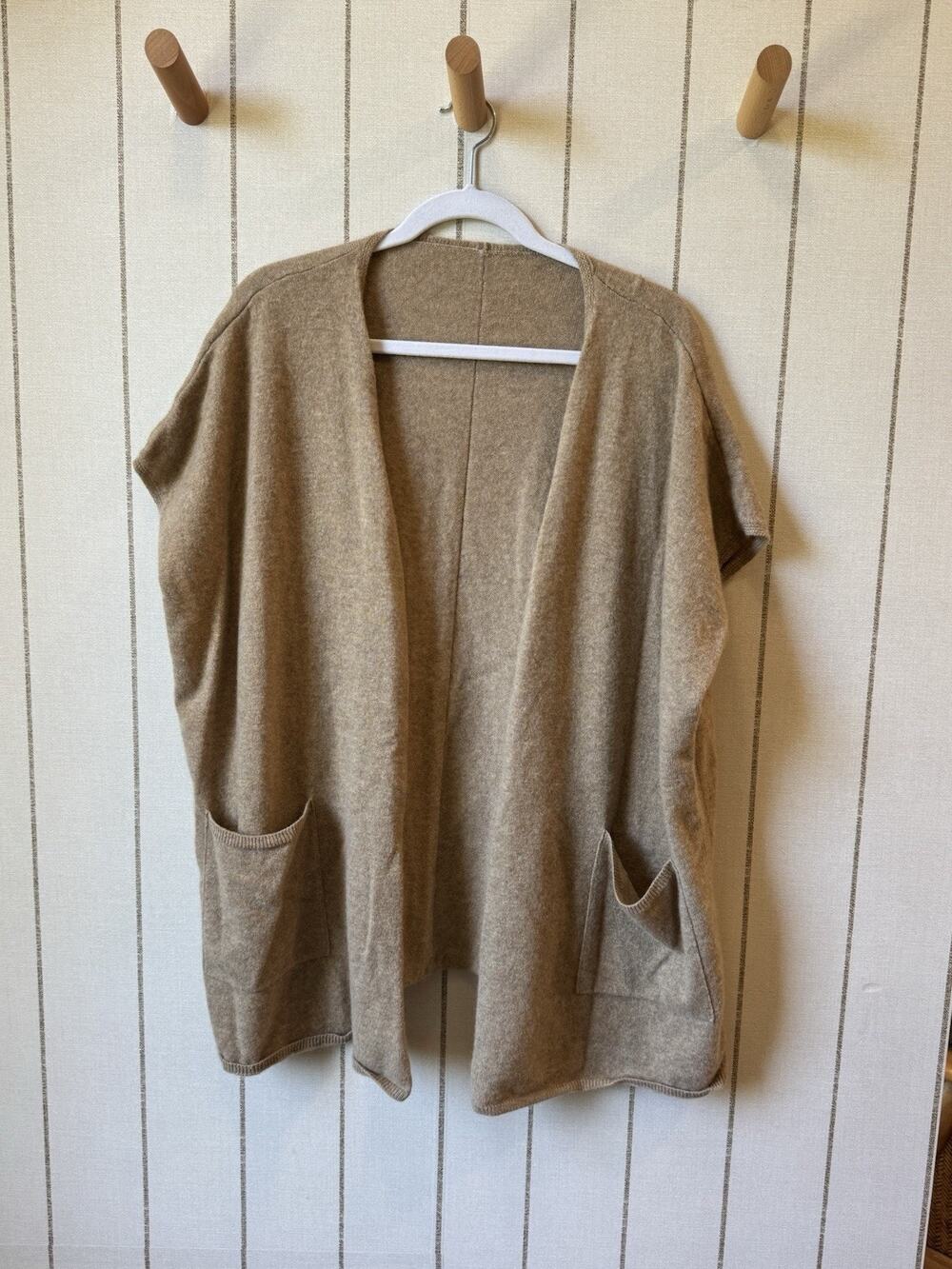 Incentive! 100% Cashmere Drape Front Cardigan Sweater Tan OS Quiet Luxury